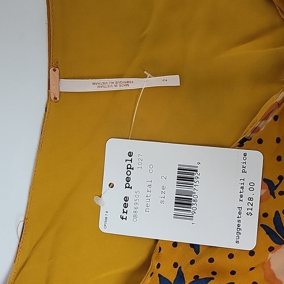 Free People women's morning light floral ruched dress sz 2. Fall New With Tags - Picture 6 of 7